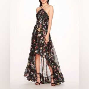 Marchesa Notte Flowering Halter High-Low Gown
